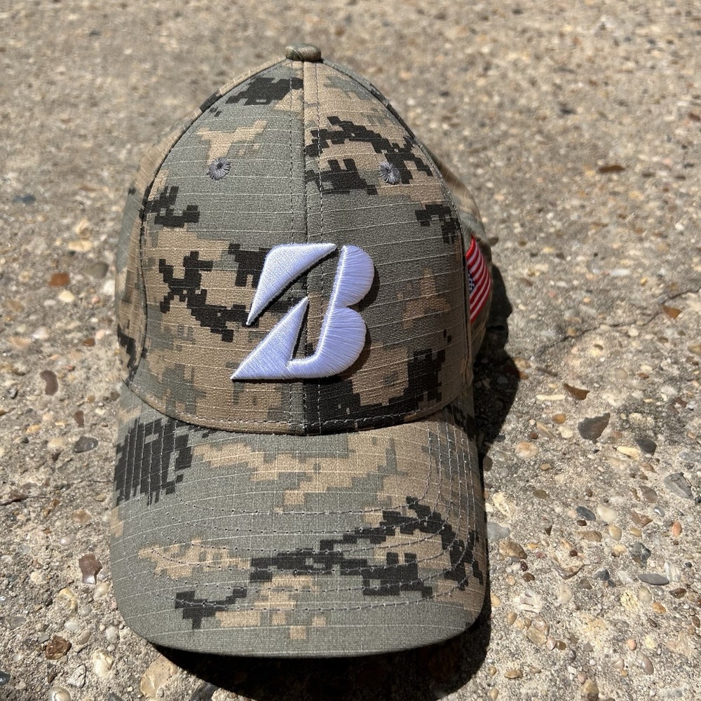 Bridgestone Golf Green Camo Khaki Baseball Cap American Flag Hat